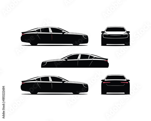Black car silhouette in different views