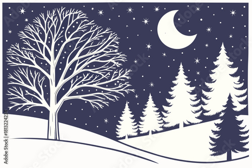 winter landscape with moon