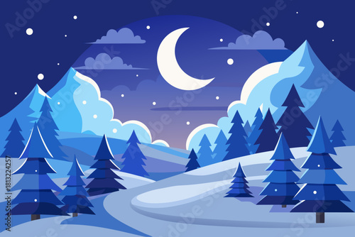winter landscape with moon