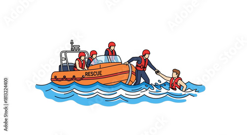 Coast Guard Rescue Team Assisting Swimmer in Distress at Sea.