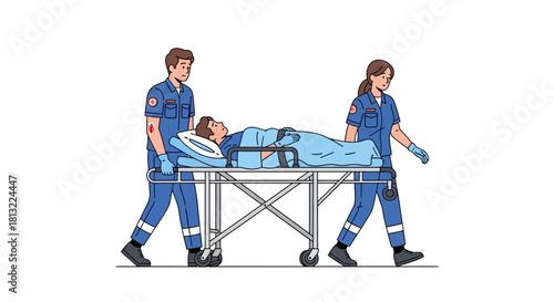 Emergency medical technicians transporting a patient on a stretcher.