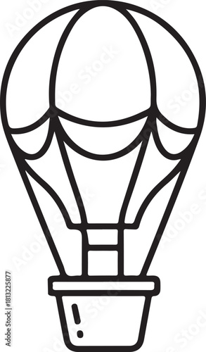 Hot air balloon simple outline icon black line drawing vector illustration for flight journey aeronautical adventure graphic element design