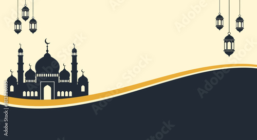 Ramadan or Eid Al-Fitr Greeting Background with Majestic Mosque