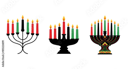 Kinara Kwanzaa Set Designs African American Heritage Three Unique Candlesticks Collection Red Black Green Candles Unity Symbolism Voting Rights Democracy Empowerment Cultural Importance Celebration 