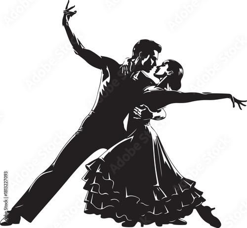 Passionate tango dancers in silhouette expressing romance and intense connection