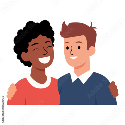 Diverse Couple Embracing with Happy Smiles, Friendship and Love Concept