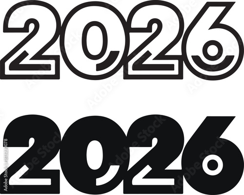 Modern 2026 year design concept featuring outlined and solid numeric styles