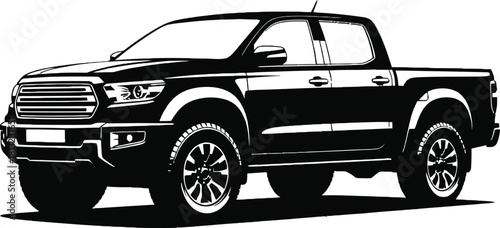 Stylized black pickup truck graphic isolated on white background.