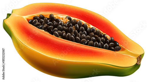 Fresh Papaya with Juicy Orange Flesh and Black Seeds Isolated on White Background for Healthy Eating and Cooking