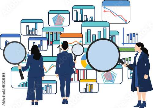 データを分析するビジネスウーマンのイラスト