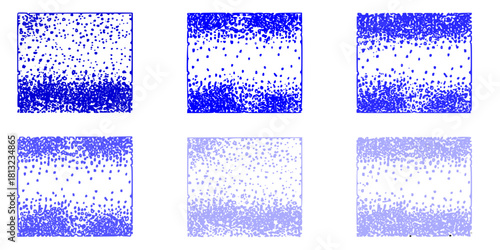 Blue Stipple Dot Art Square Gradients Set, Abstract Data Noise and Digital Glitch Pattern Collection