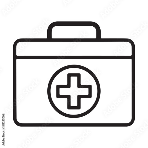 Simple outline icon of a medical first aid kit with a cross