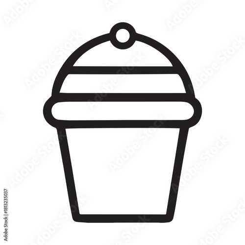 Simple outline icon of a bucket with a handle and rim perfect for everyday use and design projects