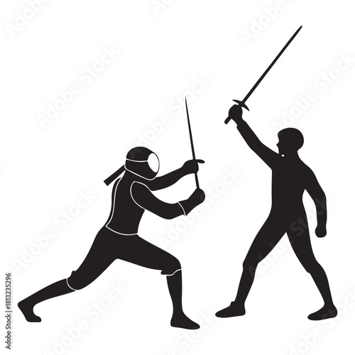 Fencing and sword fight silhouettes Vector