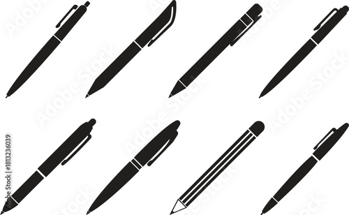 Pen Icon set. Collection of vector for writing and artistic tools pen, pencil, marker, paintbrush. classic hand writing tool for calligraphy. Web site page and mobile app design vector element.