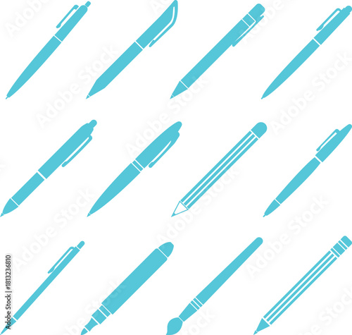Pen Icon set. Collection of vector for writing and artistic tools pen, pencil, marker, paintbrush. classic hand writing tool for calligraphy. Web site page and mobile app design vector element.