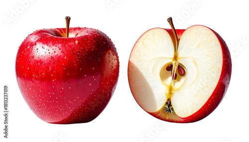 Juicy Red Apple with Leaf and Bite Cutout isolated on transparent background