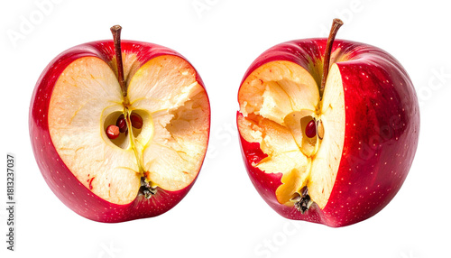 Fresh Red Apple with Bite Mark isolated on transparent background