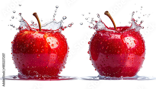 Juicy Red Apple with Dynamic Liquid Splash isolated on transparent background