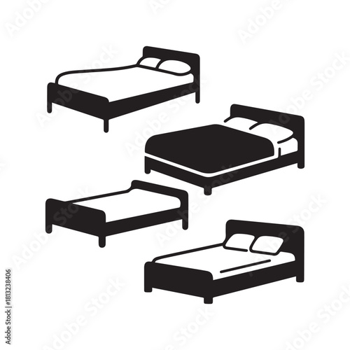 Bed Icon Collection Sleeping, Furniture, Mattress, and Bedroom Silhouette Vector Design.