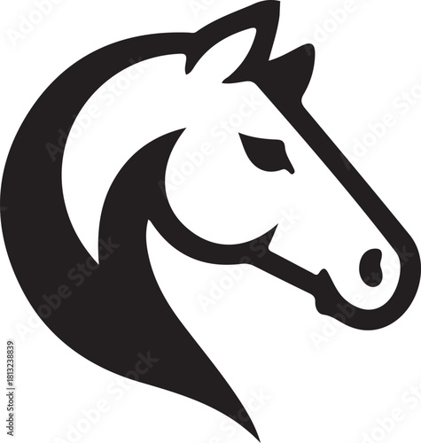 Stylized black silhouette of a horse head with a flowing mane Keywords: horse, equine, animal