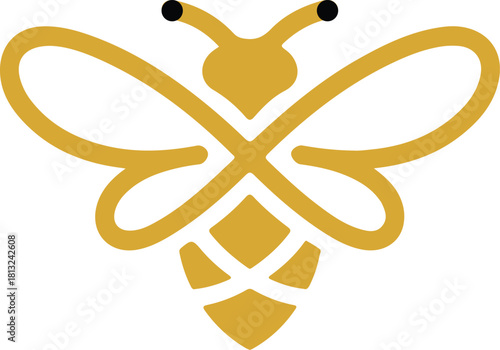 Stylized Golden Bee Icon with Black Eyes on White Background insect logo