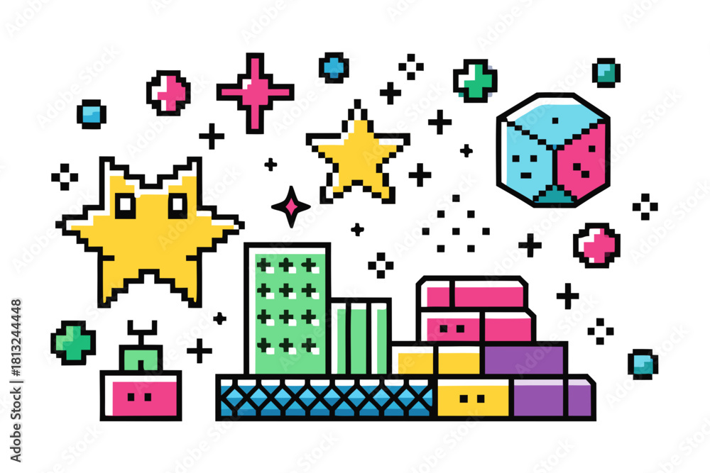 Obraz premium funky crayon doodle geometric shapes pattern icons