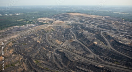 Aerial View of a Massive Open-Pit Coal Mine Landscape