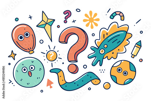 funky crayon doodle geometric shapes pattern icons