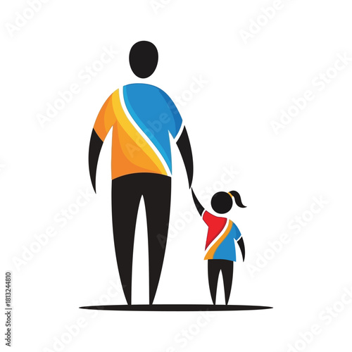 Father and Daughter Holding Hands Illustration family parent child love care guidance togetherness relationship support vector graphic