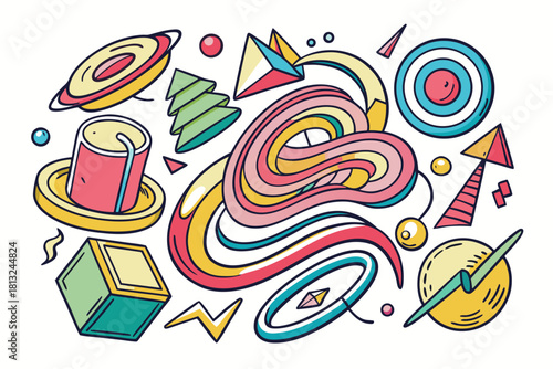 funky crayon doodle geometric shapes pattern icons