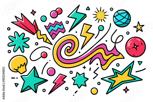 funky crayon doodle geometric shapes pattern icons