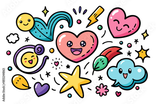 funky crayon doodle geometric shapes pattern icons