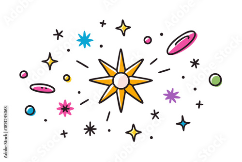 funky crayon doodle geometric shapes pattern icons