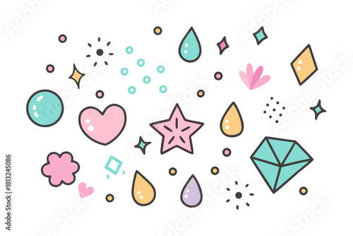 funky crayon doodle geometric shapes pattern icons