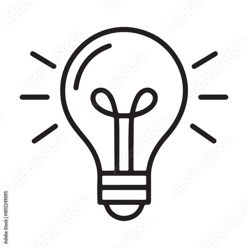 Simple line art icon of a glowing light bulb symbolizing ideas