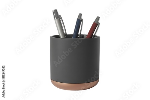Modern Desk Pen Holder with Pens Isolated on White