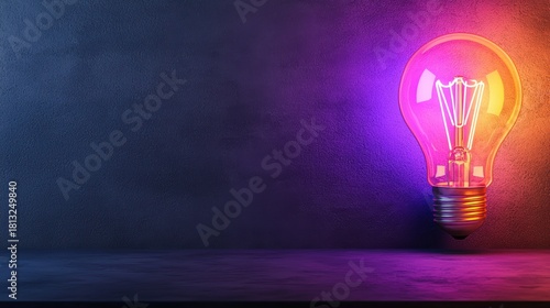 Neon lightbulb sign glowing in vibrant colors against a dark wall, drawing modern attention.