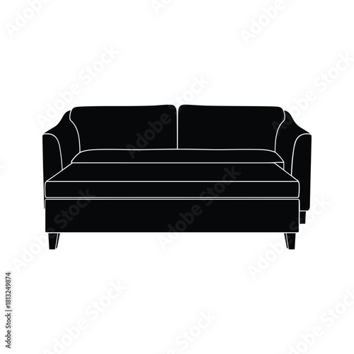 Black tufted chaise lounge sofa with white outline on white background black sofa tufted cushions
