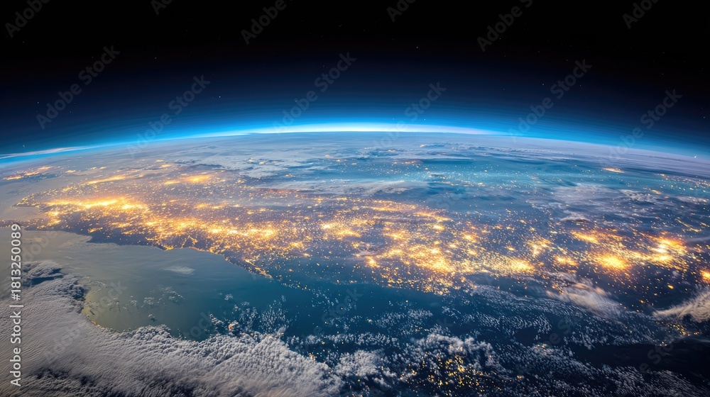 Fototapeta premium Earth's illuminated cities seen from space.