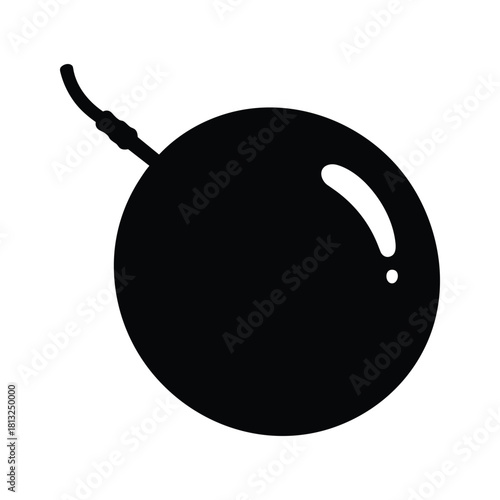 Black cartoon bomb with fuse on white background vector graphic