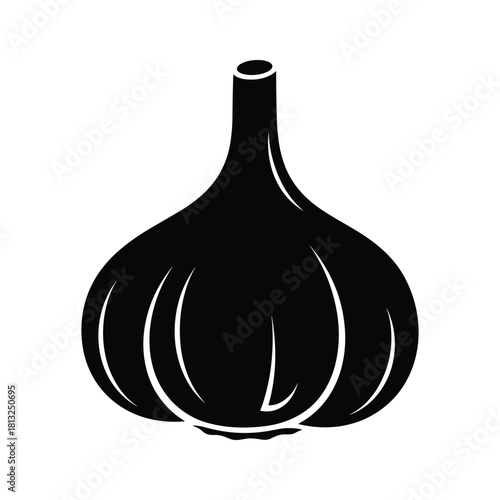 Black silhouette of a garlic bulb with a stem on white background vector