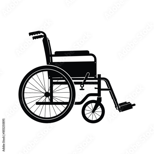 Black silhouette of a manual wheelchair on a white background mobility accessibility