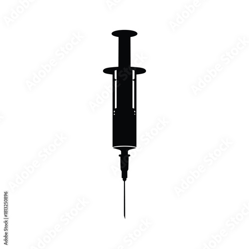 Black silhouette of a medical syringe with needle on white background injection healthcare
