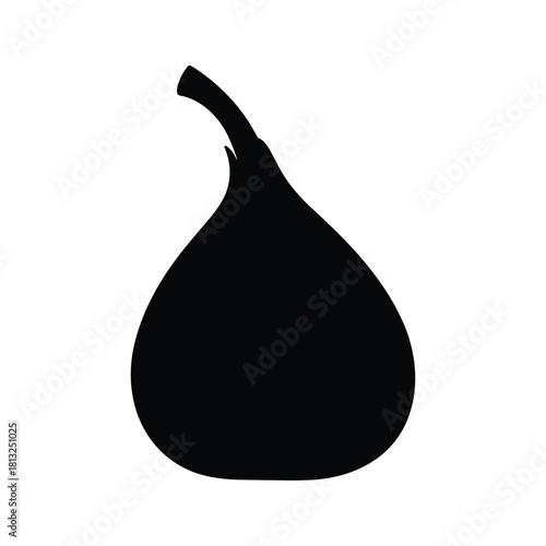 Black silhouette of a ripe fig fruit with stem on white background vector