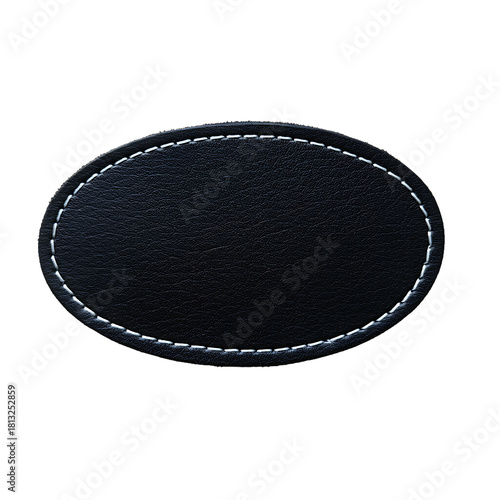 Black Leather Patch with White Stitching Elegant Design Detail Isolated