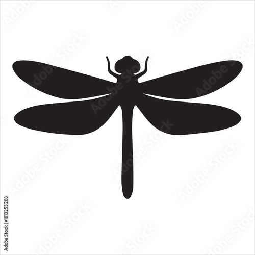 Silhouette dragonfly isolated flat design black and white vector illustration