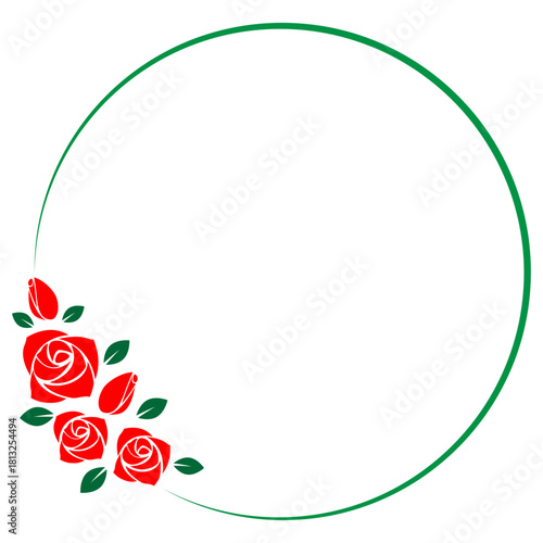 赤いバラの円形フレームイラスト