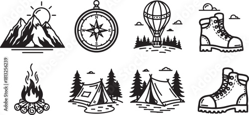 Adventure Travel Icon Set – Camping, Hiking, Exploration Symbols
Outdoor Exploration Line Icons – Mountains, Ships, Maps & More
Travel and Adventure Outline Icons Pack for Outdoor Activities