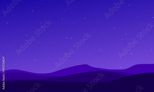 purple starry night hills illustration suitable for backgrounds, posters, wallpapers, and digital designs.